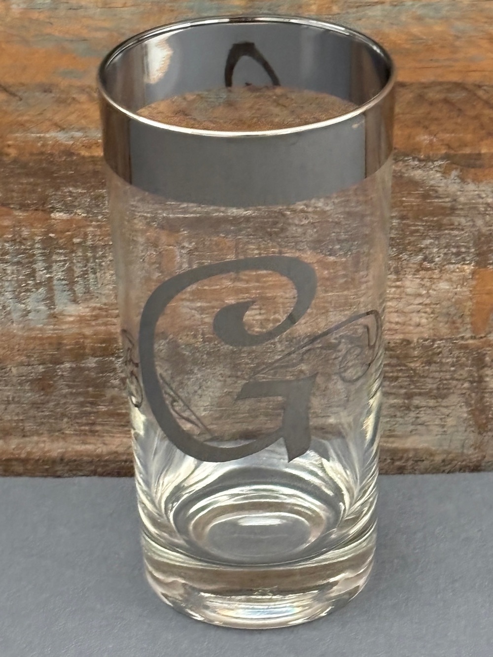 Vintage Set Of 6 Monogram Platinum “G” Highball Glasses By Glastonbury-Lotus
